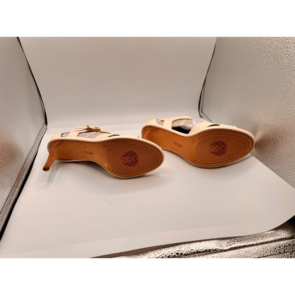 Vince Camuto Faraz Leather Sandals Coconut Cream Nude Heeled Buckle Shoes 10M